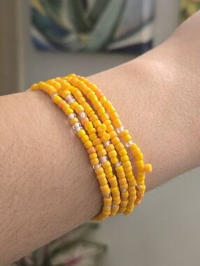 🌞 Sunshine Yellow Beaded Bracelet Stack – 5pc Set ~ Bright Handmade Seed Beads